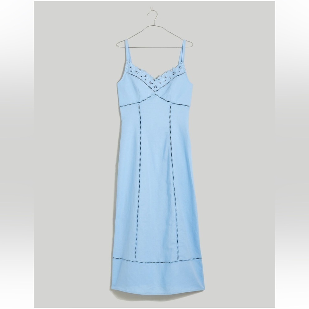 Madewell powder blue Sweetheart Midi Dress in Linen-Cotton Blend